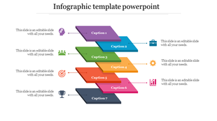 Colorful infographic with stacked layers in purple, blue, green, orange, red, pink, and gray, with icons and captions.