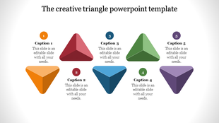 Creative triangle infographic featuring red, orange, blue, green, and purple triangles paired with numbered captions.