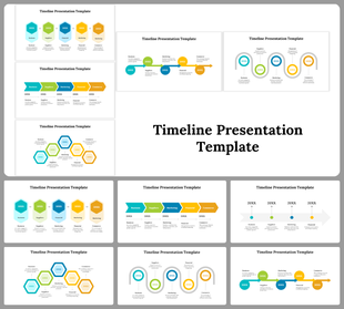 Collection of timeline templates with various shapes such as arrows, circles, and hexagons showcasing sequential steps.