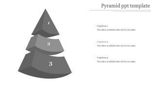 Monochrome pyramid template with three numbered sections, paired with captions for each level on the side.