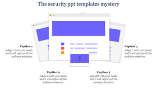 Security themed PowerPoint template with a lock symbol and computer windows, emphasizing privacy and protection.