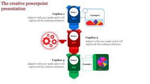 A creative PowerPoint template with a structured flow, illustrating steps and examples using bright, engaging icons.