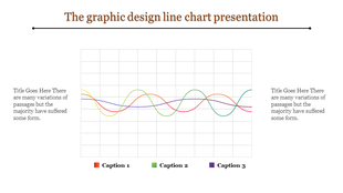 Graphic design line chart presentation showcasing colorful intersecting lines and captions.