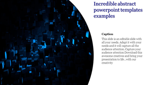 Creative PowerPoint template with floating cubes in a glowing blue design with caption text.