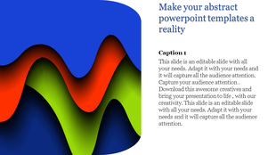 Abstract slide with vibrant red, green, and blue wave patterns on the left and text content on the right.