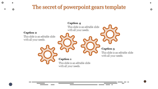 Slide featuring interconnected gear icons symbolizing collaboration, with captions for content.