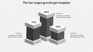 Bar stage growth template with three gray bars labeled 75%, 85%, and 50%, surrounded by captions areas.