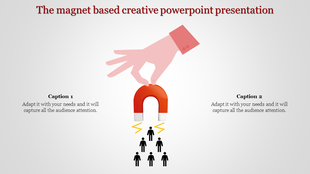 Illustration of a red magnet held by a hand, attracting human icons with yellow lightning effects on a white background.