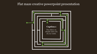 A creative PowerPoint slide featuring a maze with a green path, showing the journey to a central point on a black background.