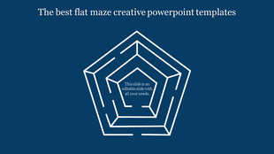 Creative PPT slide featuring a pentagonal maze design with a text area at the center on a dark blue background.