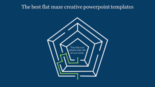Pentagonal maze diagram with a green path solution on a blue background, featuring text at the center.