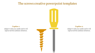 Creative PowerPoint slide featuring a screw and screwdriver illustration with captions.