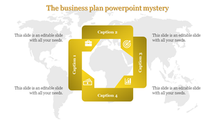 Yellow interconnected square shapes with four icons and captions overlaying a light world map on a white background.
