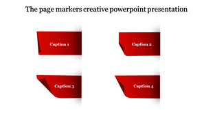 Four red page marker shapes with captions arranged in two columns on a white background.
