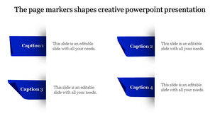 Creative PowerPoint template with a blue theme, showcasing four page markers and text sections.