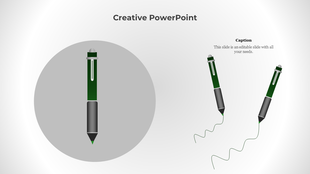 A PowerPoint slide with a green pen and two pens drawing wavy lines with a caption text.