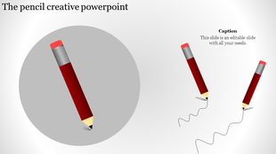 Creative layout with red pencils on a large gray circle, and a gradient white background with flowing black lines.