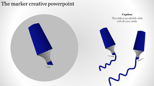 Creative PowerPoint slide featuring blue markers drawing wavy lines with a caption.