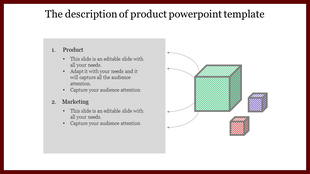 Slide with gray text box paired with green, purple, and red cubes connected by arrows on the right.