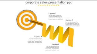 Corporate sales target with concentric circles and a spiral yellow ribbon, depicting sales goals and progress.