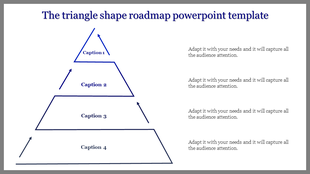 Layered triangle infographic with four blue segments, each labeled with captions and arrows pointing upward.