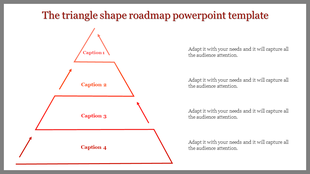 Layered triangle infographic with four red segments, each labeled with captions and arrows pointing upward.