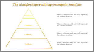 Roadmap PowerPoint template featuring a pyramid shape with four steps with captions.