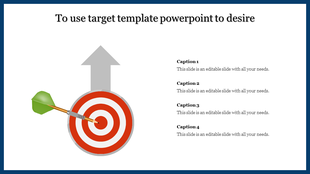 Target PPT slide with a green arrow red bullseye, and text sections.