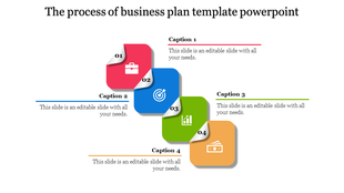 PowerPoint slide showing a four step process with colorful labels for business planning.