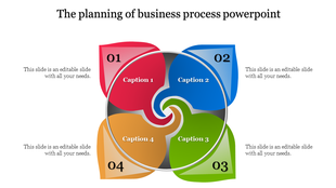 Colorful business process PowerPoint template with four sections and captions