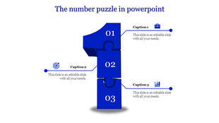 Number one puzzle PowerPoint template with sections and icons.
