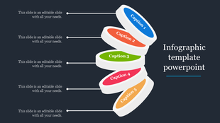 Stacked colorful oval shapes labeled with captions, connected to corresponding text by lines on a dark background.
