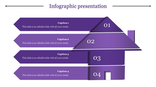 Infographic design with purple gradients, arrow shapes forming a house structure with four labeled parts.