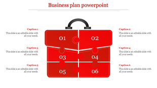 Red suitcase diagram divided into six parts, each labeled with numbers and captions positioned to the left and right.