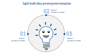 Circular infographic design with a blue smiling light bulb in the center and three numbered captions around the circle.