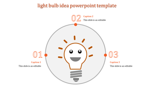 Creative light bulb concept infographic with a central smiling bulb and four surrounding captions in orange.