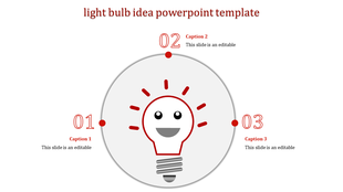 Creative light bulb concept infographic with a central smiling bulb and five surrounding captions in red.