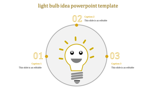 Creative light bulb idea PowerPoint template with numbered sections and captions.