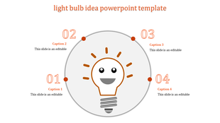Circular layout with a smiling light bulb icon at the center and four orange numbers with captions surrounding it.