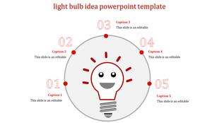 Light bulb graphic with five numbered sections surrounding it, each containing captions.
