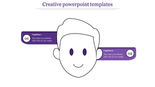 Outline of a smiling face with two purple caption boxes on each side, labeled with numbers and text.