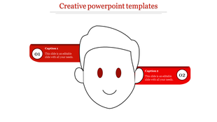 Minimalist face illustration with three red banners extending outward, each labeled with step numbers and captions.