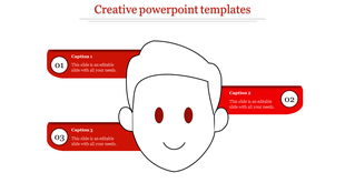 Creative infographic featuring a central face outline, with three bold red text boxes on the sides displaying captions and numbers.