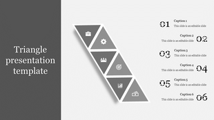 Diagonal triangular infographic with five orange segments, each containing an icon, aligned with gray caption areas.