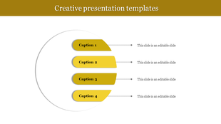 Half-circle infographic layout with four yellow gradient segments, each linked to a descriptive caption via a dotted line.