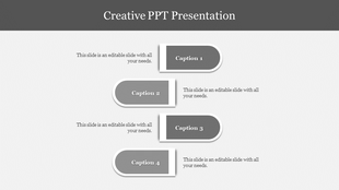 Stacked stepwise infographic with four gray callout blocks, each containing a caption and aligned alternately.