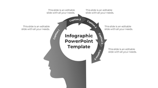 Minimalist infographic with a head silhouette and a looping five-stage arrow for structured thinking.