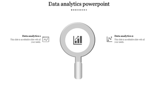 An informative slide design showcasing two data analytics segments, each represented with icons and descriptive text.