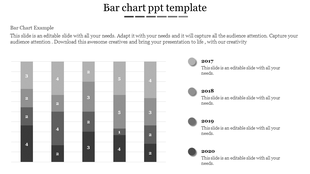 Stacked bar chart in grayscale showing data from 2017 to 2020 with labeled segments and caption areas.