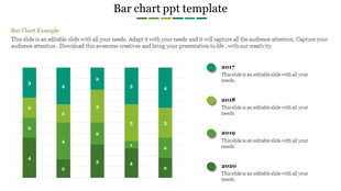 Stacked bar chart template with green gradients, showing data from 2017 to 2020, with labeled sections.